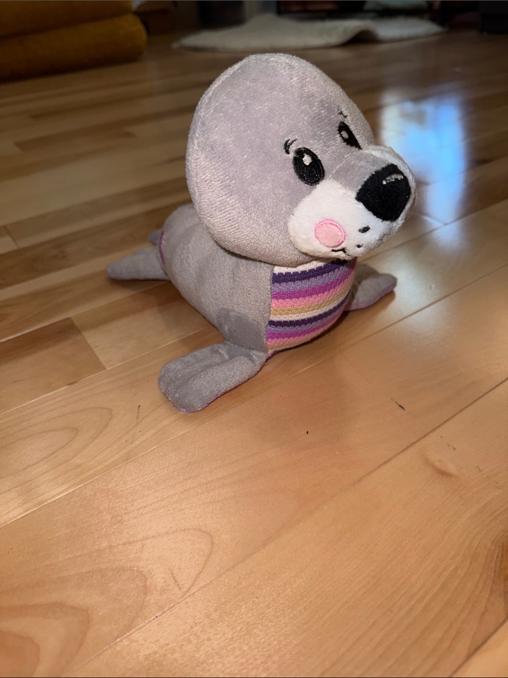 Gray Plush Seal with Pink Cheek and Striped Belly - Kids Stuffed Animal NWOT